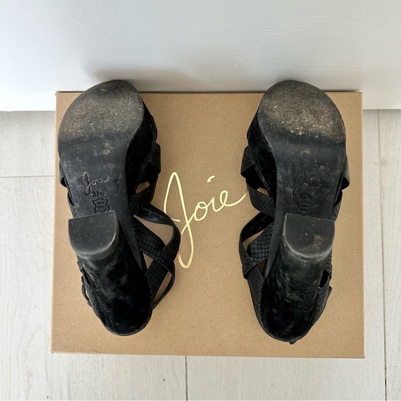 Joie Inez Snake Embossed Cement Heel Platform Black Sandal - Picture 16 of 16